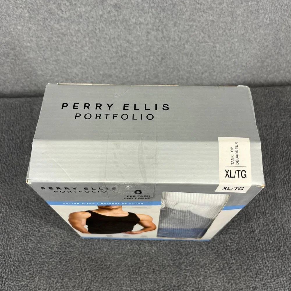 Perry Ellis Portfolio Tank Top Men XL Multicolor 8 Pack Ribbed Cotton Blend New